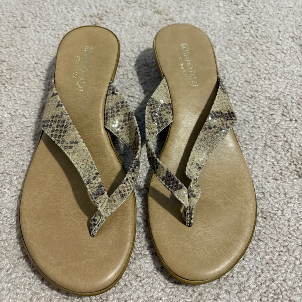 Romano Palai Tan Snake Print Sandals